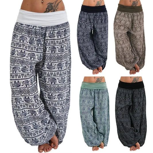 Yoga Pants Women's Boho Loose Low Waist Long Pants Elephant Print