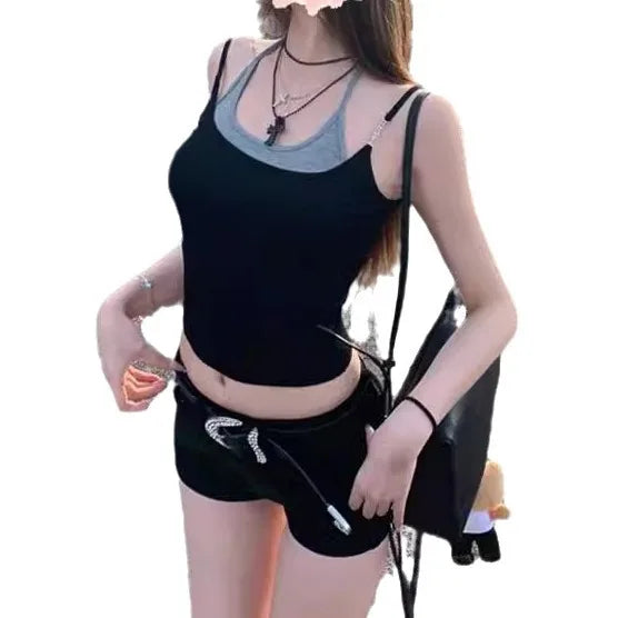 Vintage Halter Tank Top for Women, Stylish Design Summer Camisole with Inner Layer