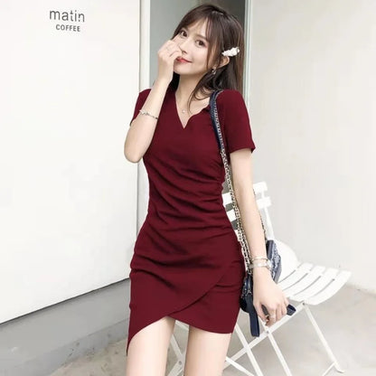 Summer Korean New Fashion Sexy Dresses Slim Fit Wrap