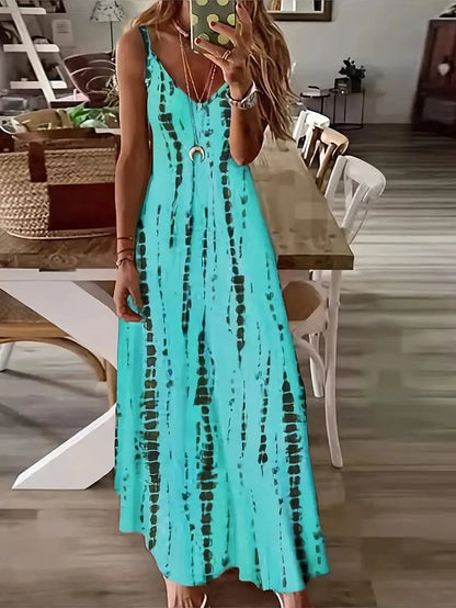 Casual Loose V-neck Tie Dye Maxi Dress - Beach Vacation Long Dress