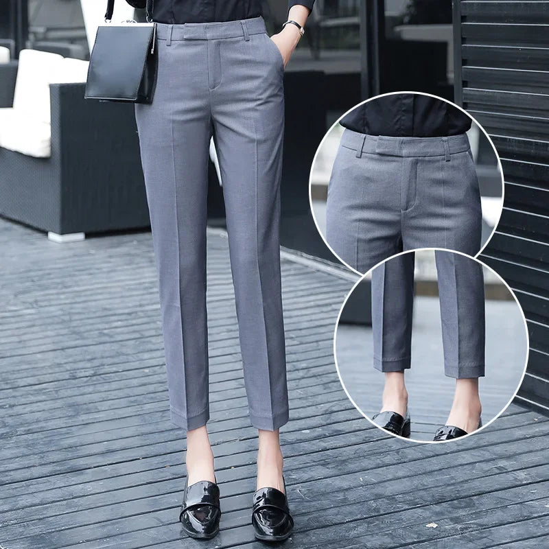 Black Gray Suit Pants Woman High Waist Formal Work