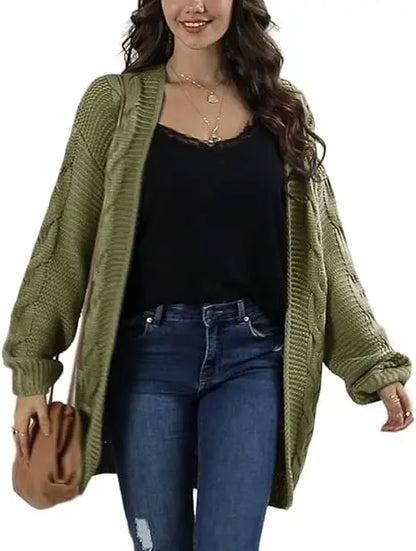 Womens Knitted Open Front Cardigan Sweaters Oversized Chunky Cable Knit Long Lantern Sleeve Cardigans Casual Outwear Tops Coats