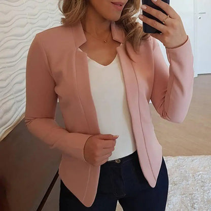 Slim Fit Solid Color Women Blazer Casual No Bottoms Open Front Jacket Spring Autumn