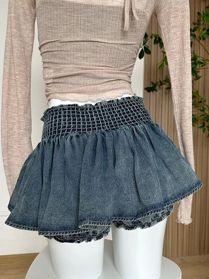 Denim Blue Jean Skirts Shorts Bow Mini Skirt Streetwear