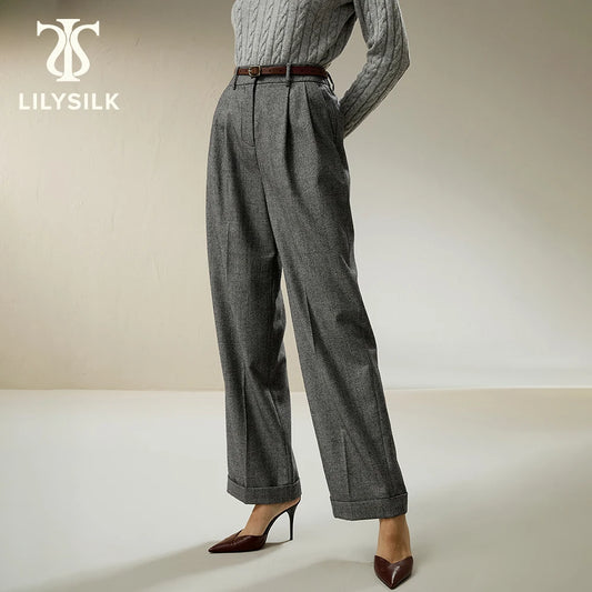 Wool Pants Plaid Wide Trousers Office Vintage Essentials