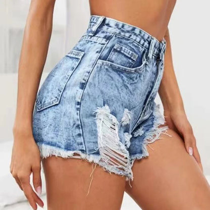 Women's Loose Tight High Waist Athleisure Ripped Denim Shorts