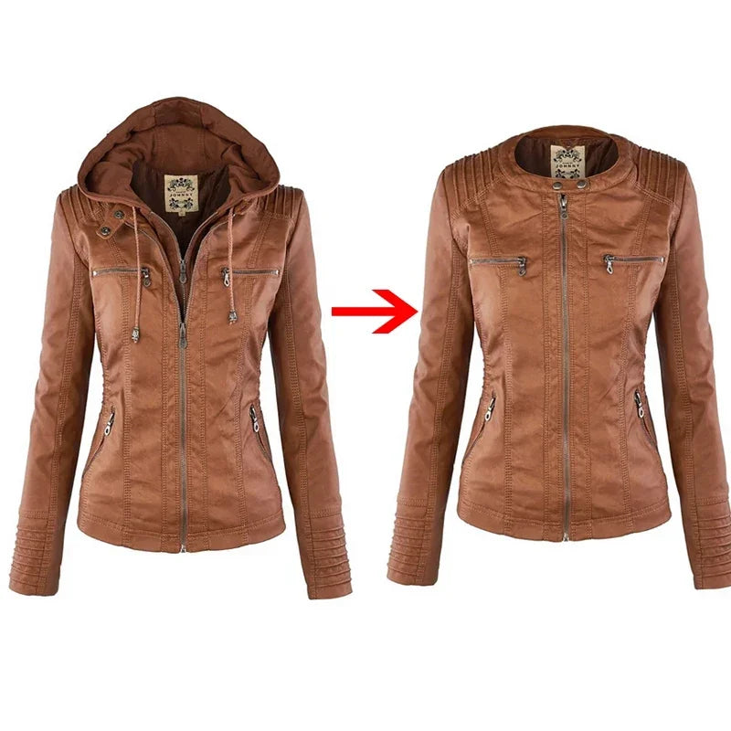 Basic Leather Jacket - Women’s Motorcycle PU Coat