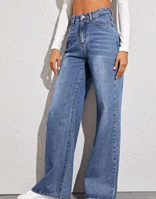 Slouchy Jeans Women's High Waist Blue Jeans Women's Washed Zipper Fly Ankle Length