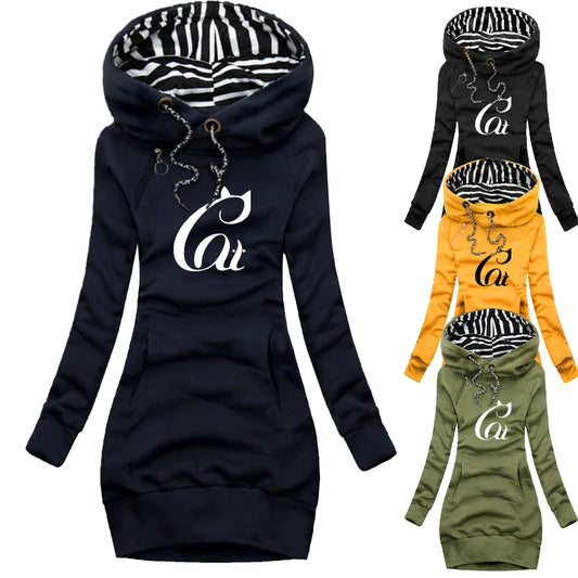 Cat Printed Dress - Long Sleeve Hoodie