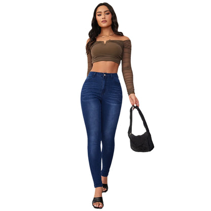 New Stretchy High-Waisted Jeans Streetwear Fashion Slim-Fitting