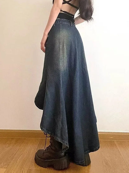 Asymmetrical Denim Skirt Women's Clothing Sexy A-Line Skirts