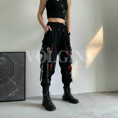 Women's Cargo Pants Ribbon Pocket Jogger High Waist Streetwear