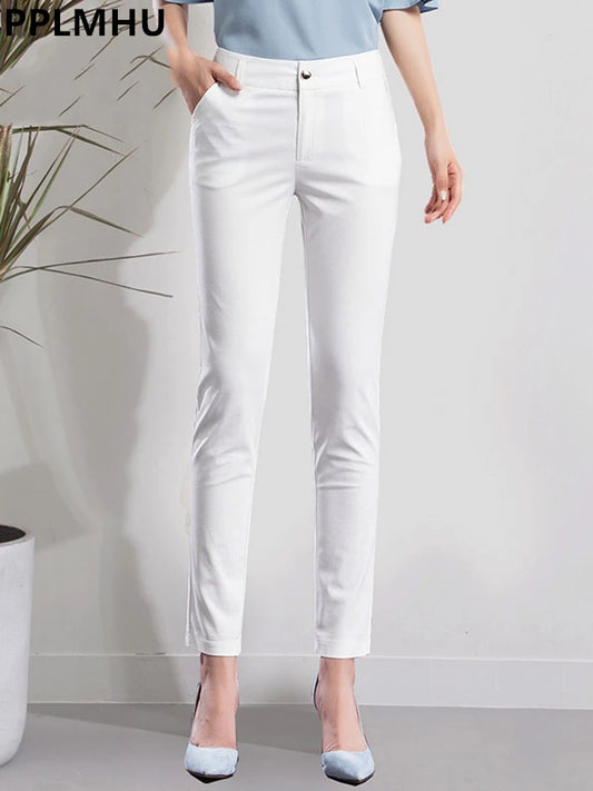 Office Pencil Pants Womens Elegant Work Pantalones Elastic Slim