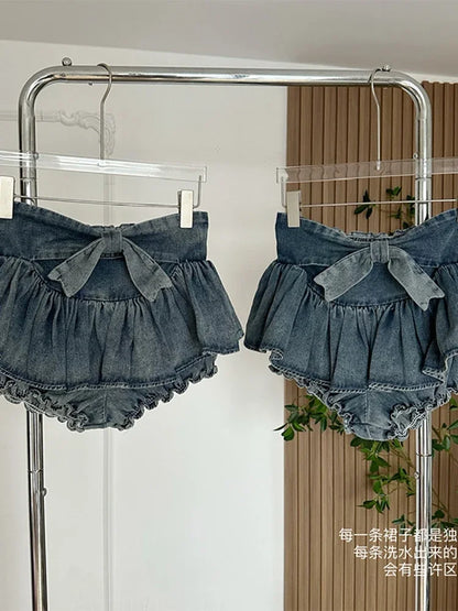 Denim Blue Jean Skirts Shorts Bow Mini Skirt Streetwear