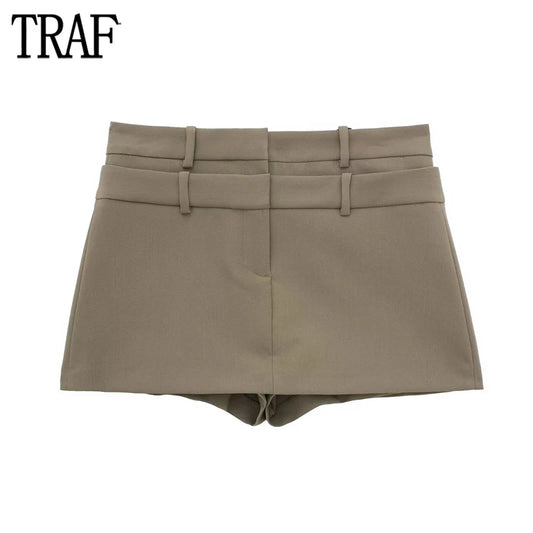 Traf High Waist Skirt Women's Skort Khaki Office Skirts