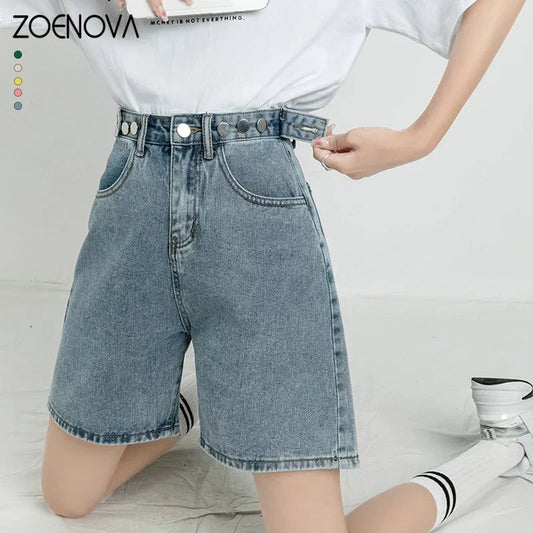 Zoenova Belted Denim Shorts Women's Baggy Y2K Fashion Loose Fit