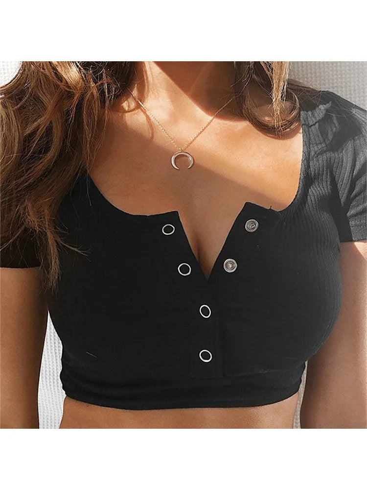 Women Short Sleeve Crop top elegant Plain basic debardeur femme T-shirt Party bodycon bandage stretch Vest Tee tunique femme