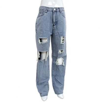 Women's Jeans Zipper Fly Wide Leg Denim Pants High Waist