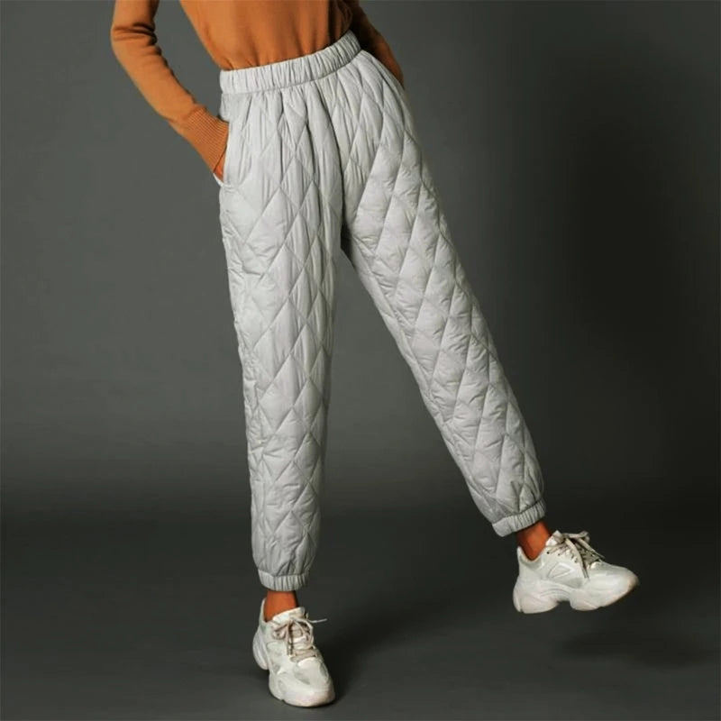 Women's Winter Warm High Waist Cotton Pants Quilted Padded Trousers