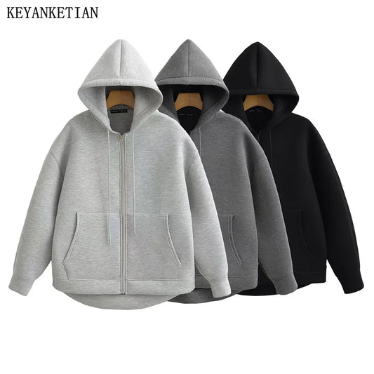 Winter Zipper Hoodie - Double Pockets Oversize Sweatshirt