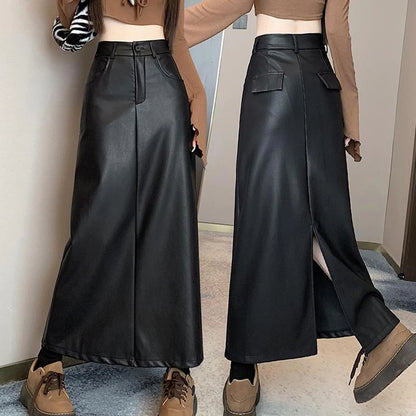 Vintage Coffee Black Long Skirt Women's Casual