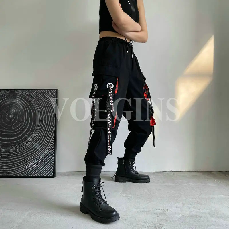 Women's Cargo Pants Ribbon Pocket Jogger High Waist Streetwear