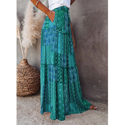 High Waist Maxi Skirt Elastic Pocket Long Women's Summer