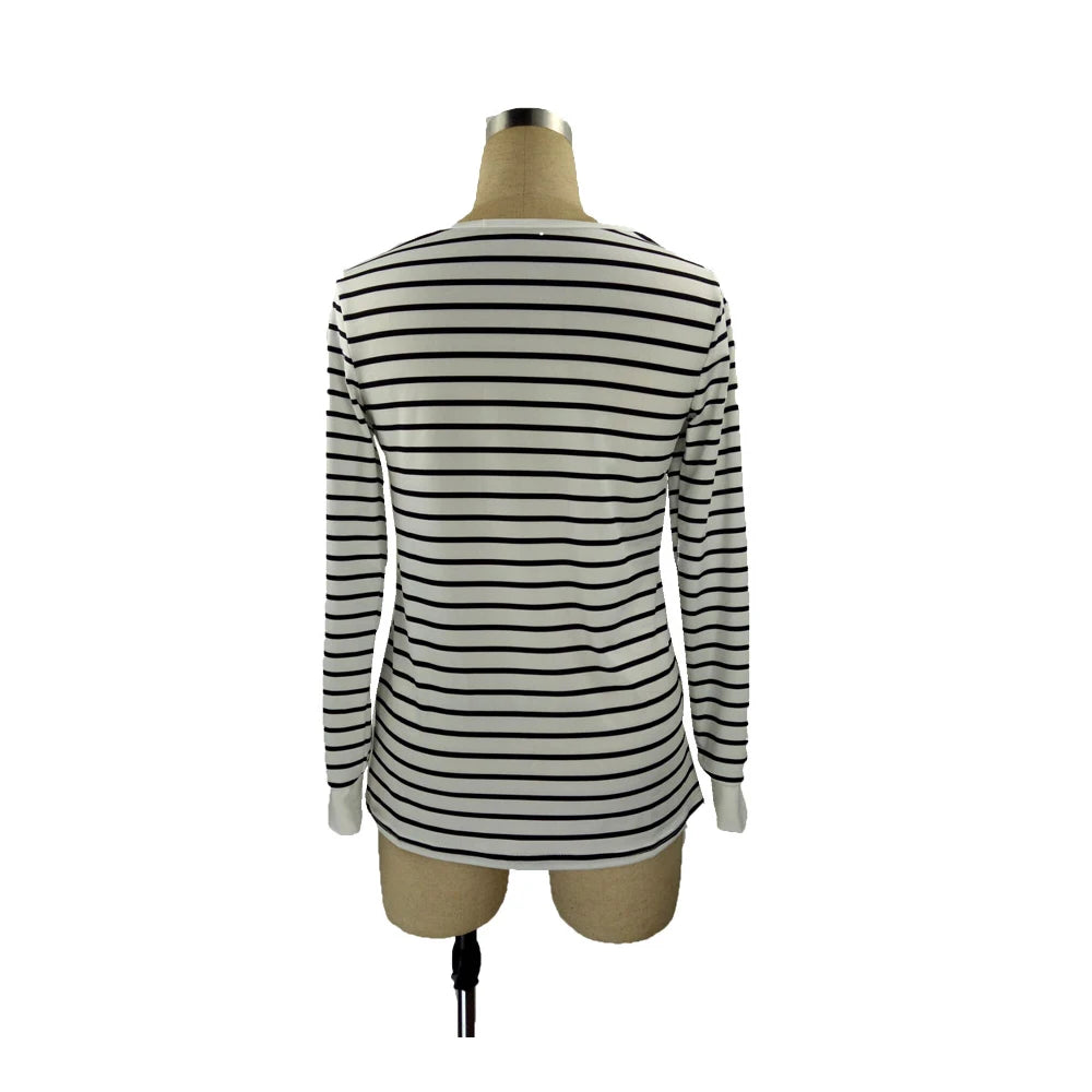 New Women's Striped Maternity Long Sleeve Solid Color Nursing Top