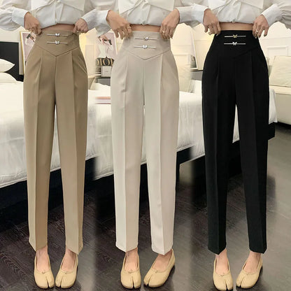 Women's Spring New Fashionable Formal High Waist Metallic Draping Pants