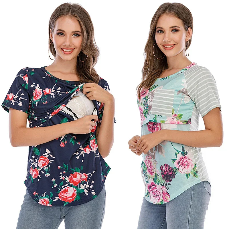 Short Sleeve Nursing Tunic - Comfortable Pregnancy T-Shirt