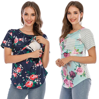 Short Sleeve Nursing Tunic - Comfortable Pregnancy T-Shirt