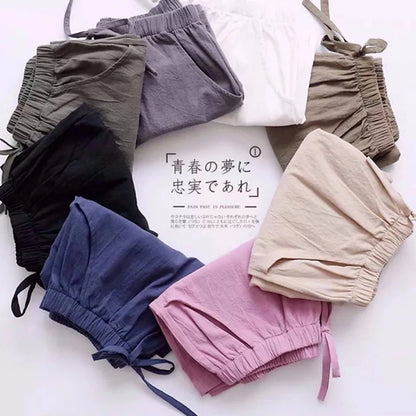 Cotton Linen Shorts Basic Wide Leg Summer Korean Fashion