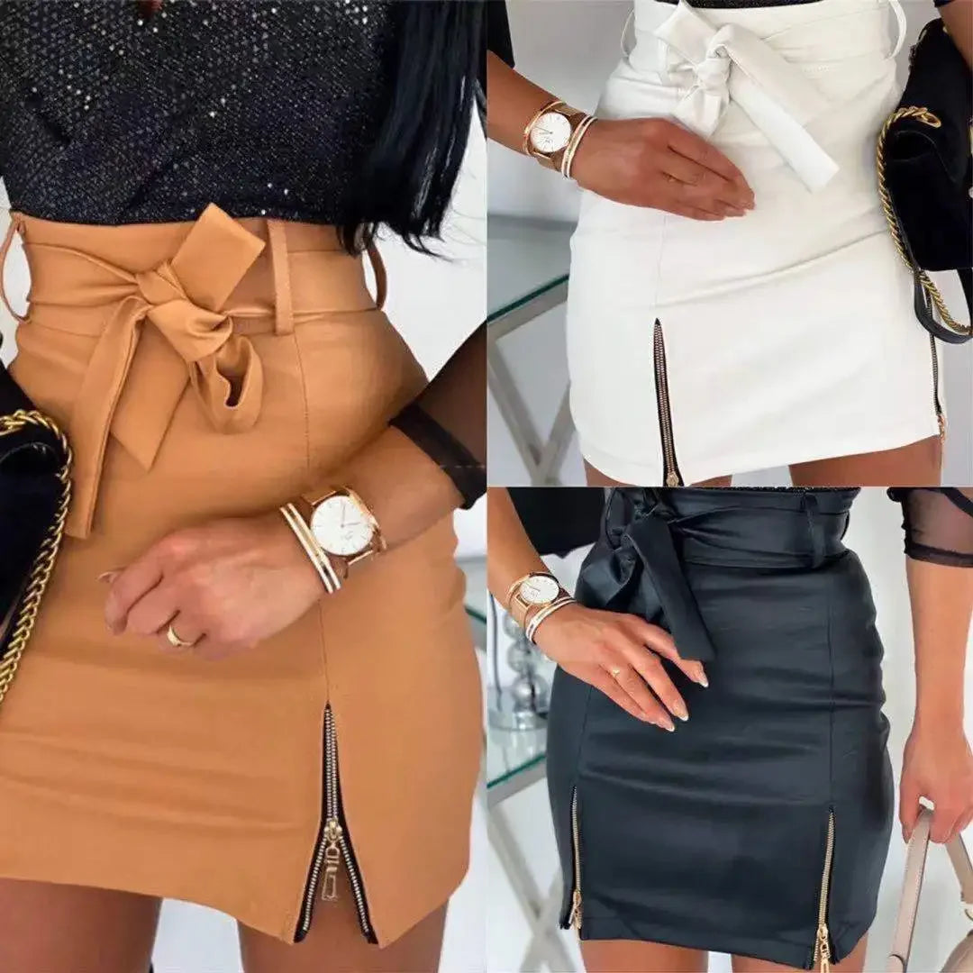 New Sexy Women's Pu Leather Skirt Spring Split Midi