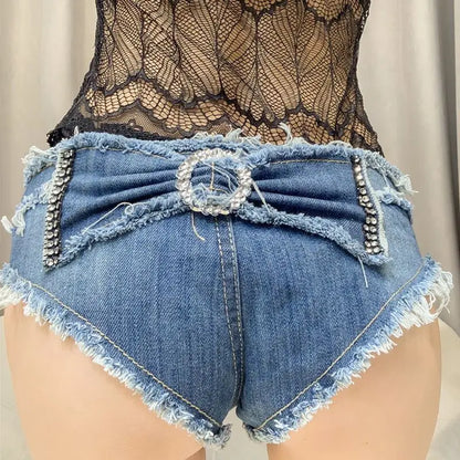 Sexy Y2K Denim Shorts Women's Low Waist Bow Slim Jeans