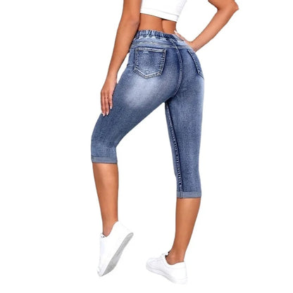 Women's Denim Jeans Shorts Drawstring High Waist Stretch