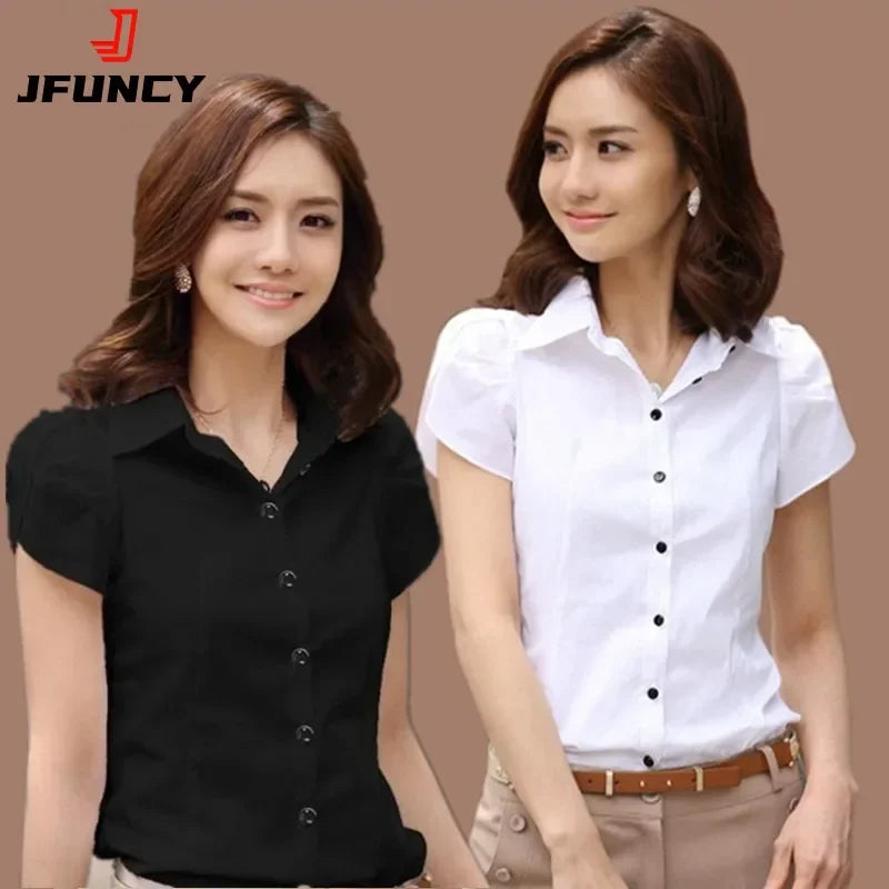 Women's Shirt 2024 Summer Women Top Female Black White Shirts Office Ladies Blouse OL Clothes Woman Short Sleeve Workwear