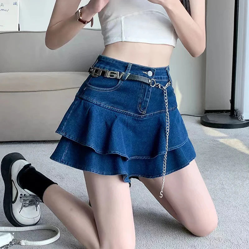 Vintage Denim Mini Skirts Women's Summer Sexy Solid