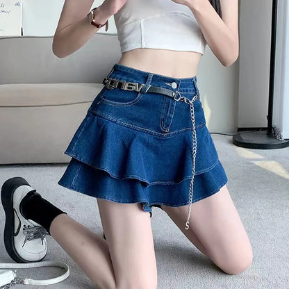 Vintage Denim Mini Skirts Women's Summer Sexy Solid