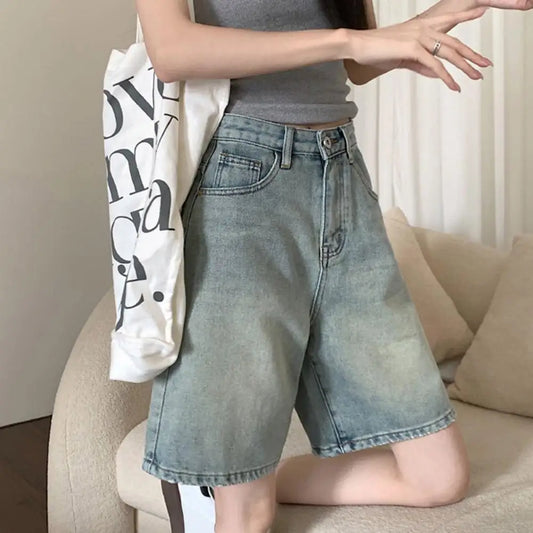 Fit Denim Pants Vintage High Waist Wide Leg Streetwear