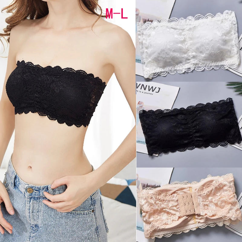 Women's Tube Top Sexy Lace Lingerie Invisible Push Up Bralette Seamless Strapless Bra Lady Underwear Summer Chest Wraps Crop Top