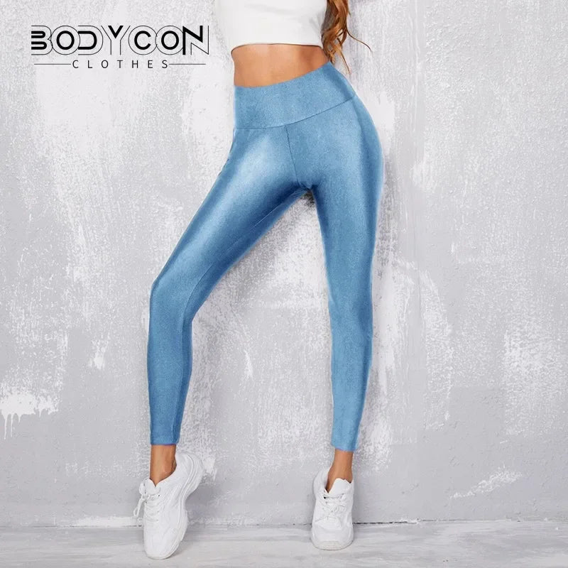 Bodycon Y2K Pants Women's Gym Sexy Metallic Luster Pencil