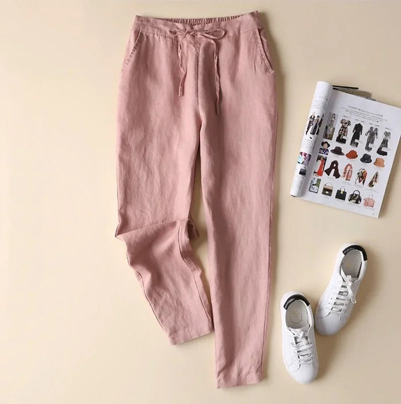 Casual Cotton Linen Pants Women Elegant Trousers Formal Pencil Pants Spring Loose S-5XL Brand Design Cotton Trousers Women 19724