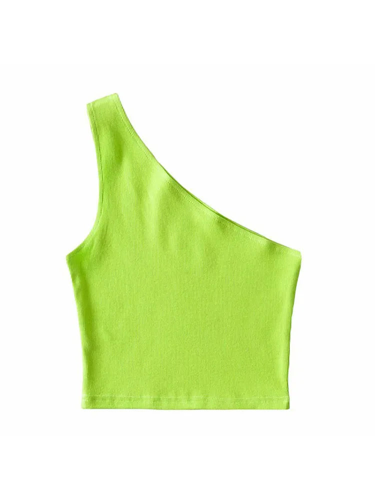 One Shoulder Cropped Tanks Top Women Summer Sleeveless Tanks Camis Sexy Oblique Collar Elastic Corset Slim Crop Tops Tube Lady