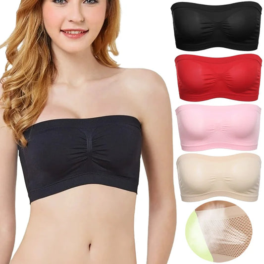 Breathable Strapless Underwear Summer Women Girls Mesh Invisible Solid Color Tube Brassiere Comfortable Elastic Casual Tube Top