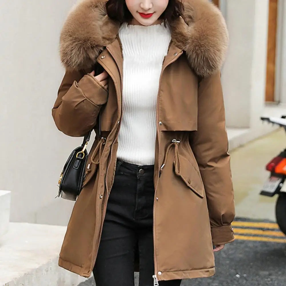 Fur Collar Hooded Parka - Slim Cotton Jacket Korean Winter Coat