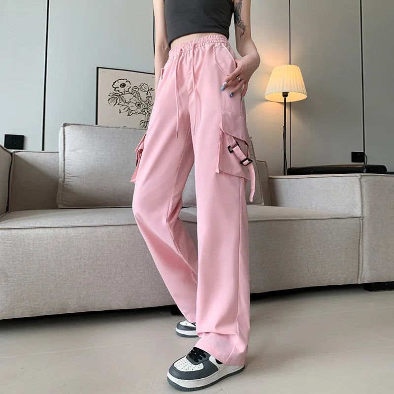 Women's Casual Joggers Tech Pants Vintage Solid High