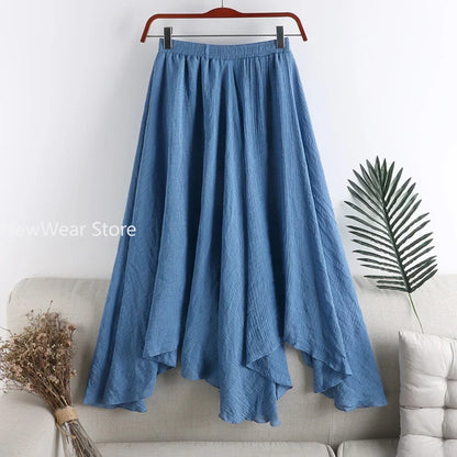 Blue Linen Skirt Bohemian Long Irregular Summer Beach Skirt