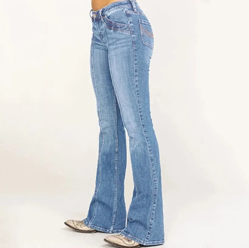 Women's Low Waist Boot Cut Jeans Slim Casual