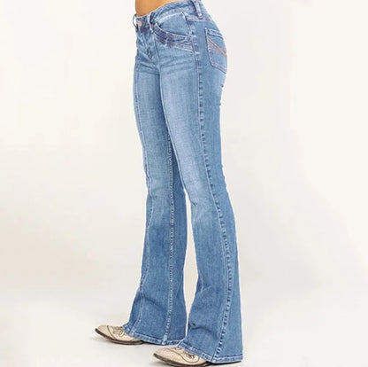 Women's Low Waist Boot Cut Jeans Slim Casual