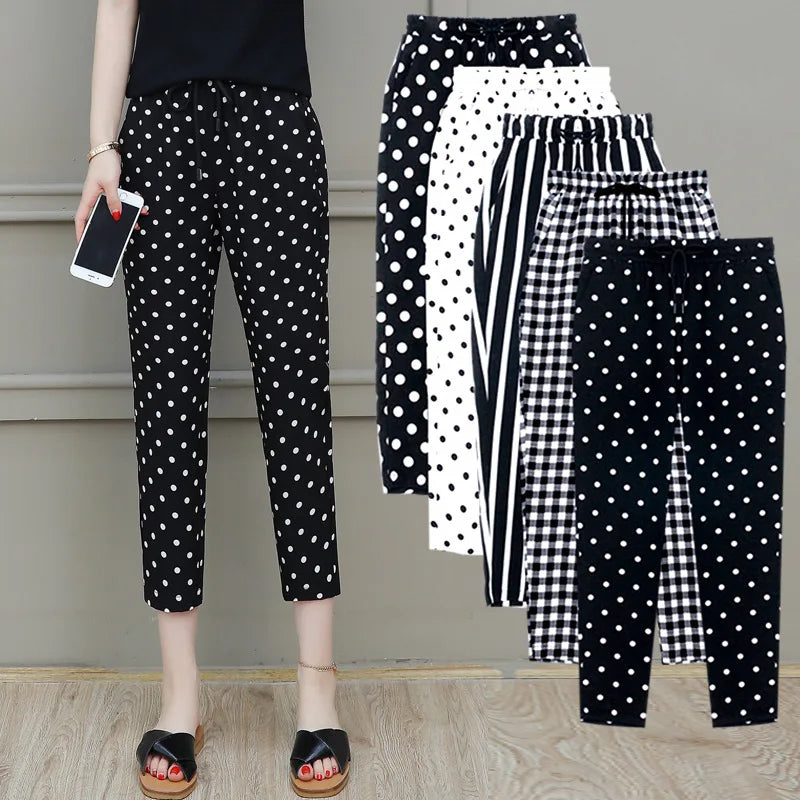 Summer Dot Pattern Women's Large Wave Point Striped Pants